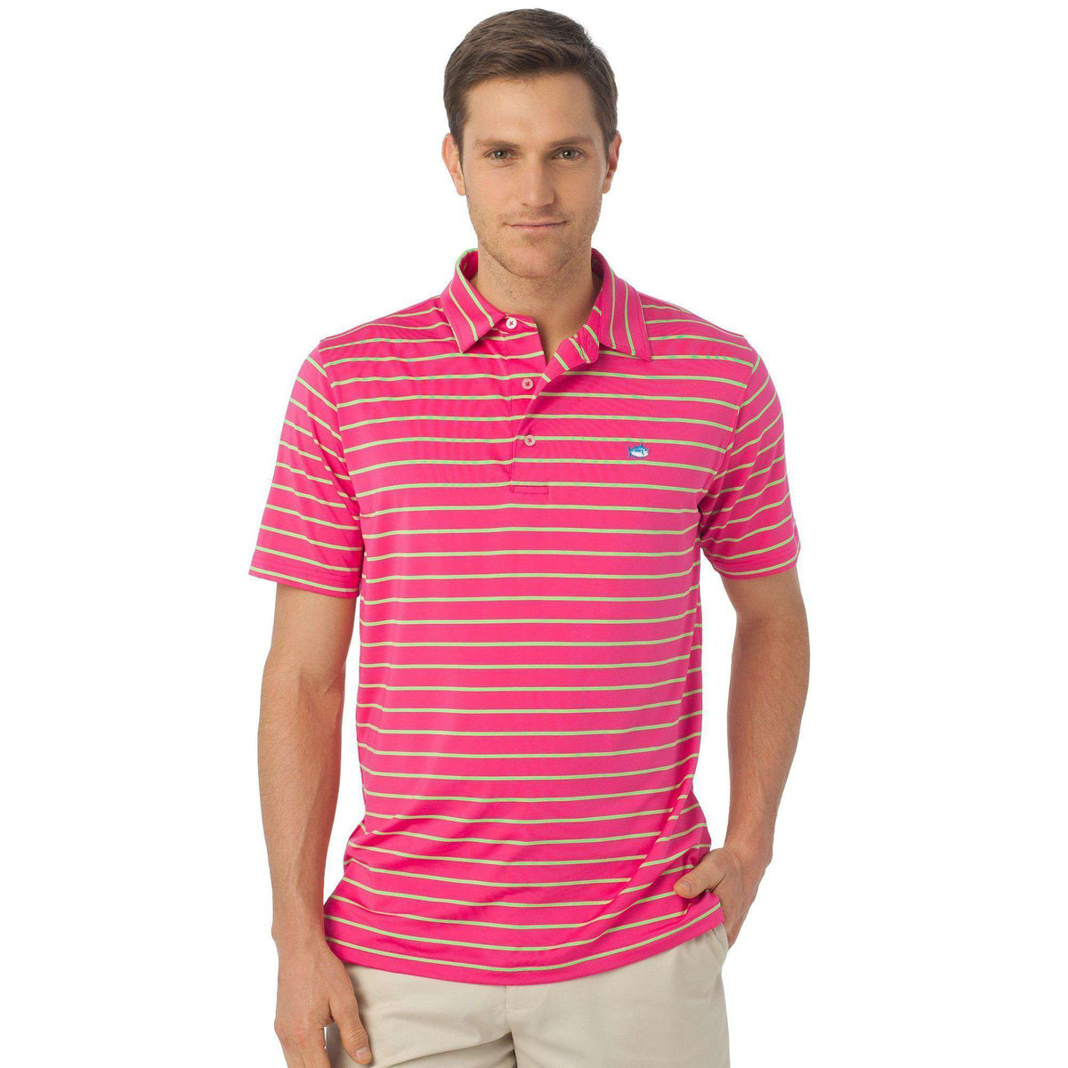 Driver Stripe Performance Polo in Ultra Pink by Southern Tide - Country Club Prep