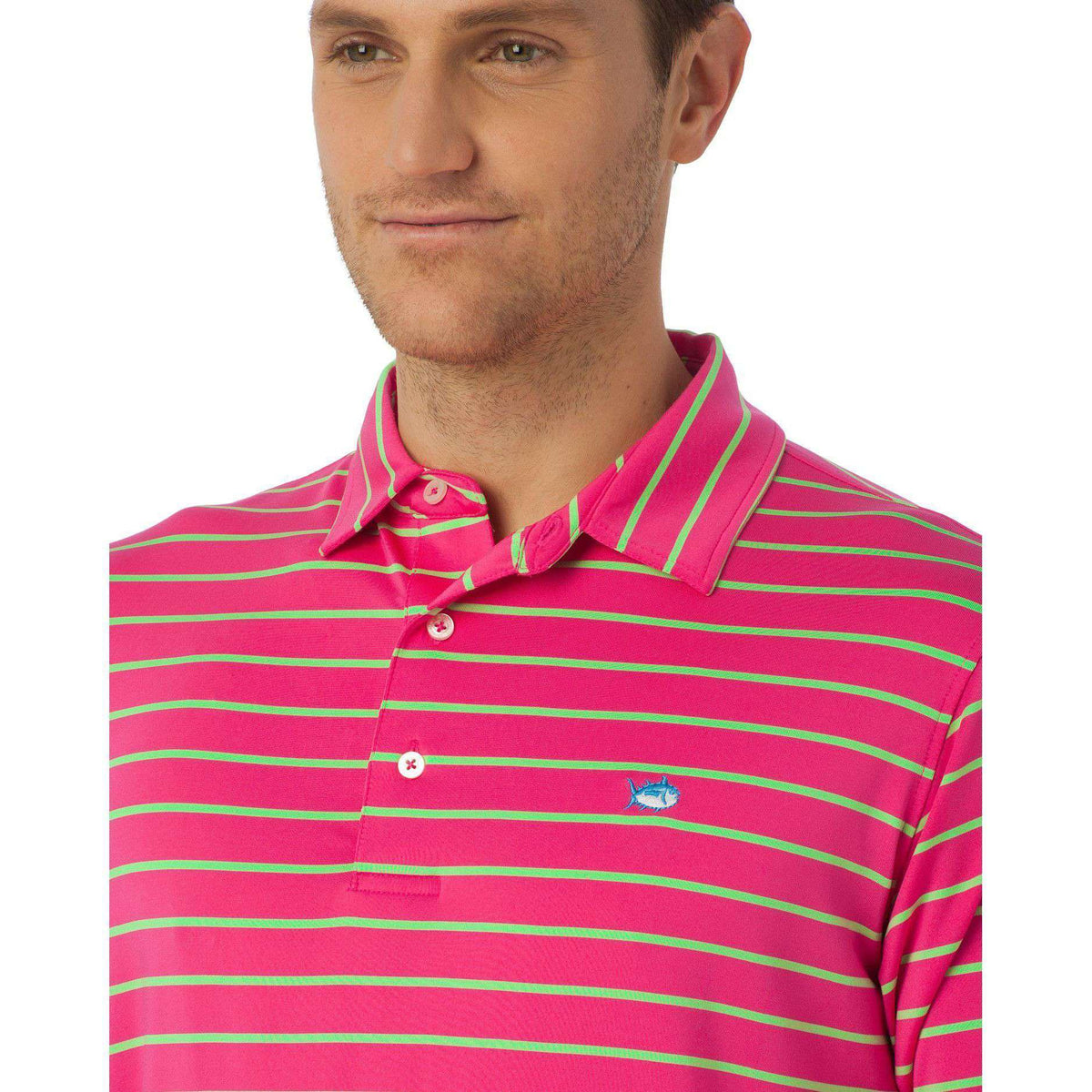 Driver Stripe Performance Polo in Ultra Pink by Southern Tide - Country Club Prep