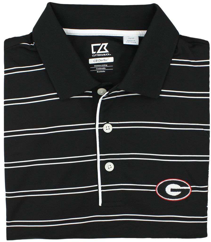 Drytech Georgia Polo in Black/White Stripes by Cutter & Buck - Country Club Prep