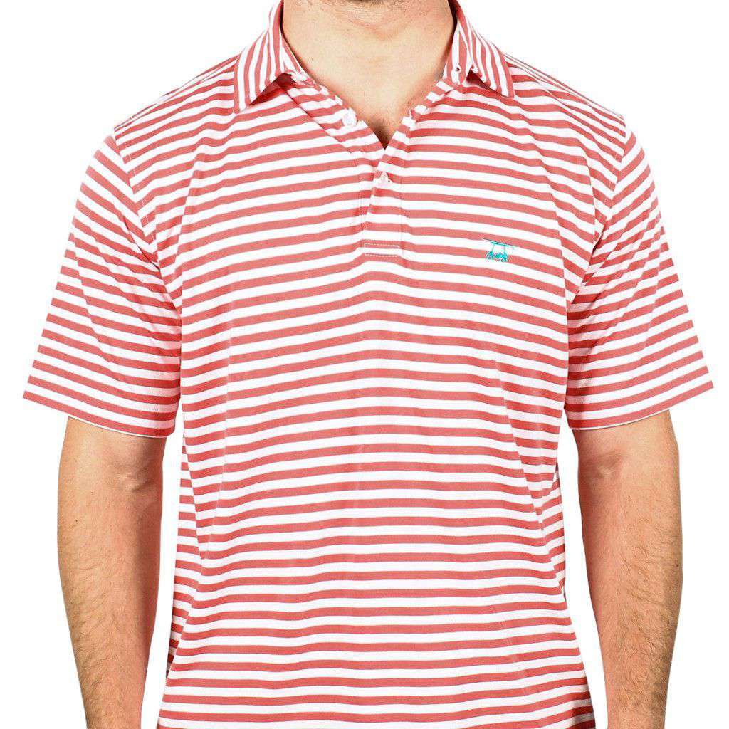 East Beach Polo in Coral and White Stripes by Bald Head Blues - Country Club Prep