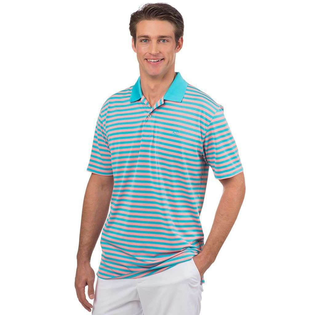 Fairway Stripe Performance Polo in Scuba Blue by Southern Tide - Country Club Prep