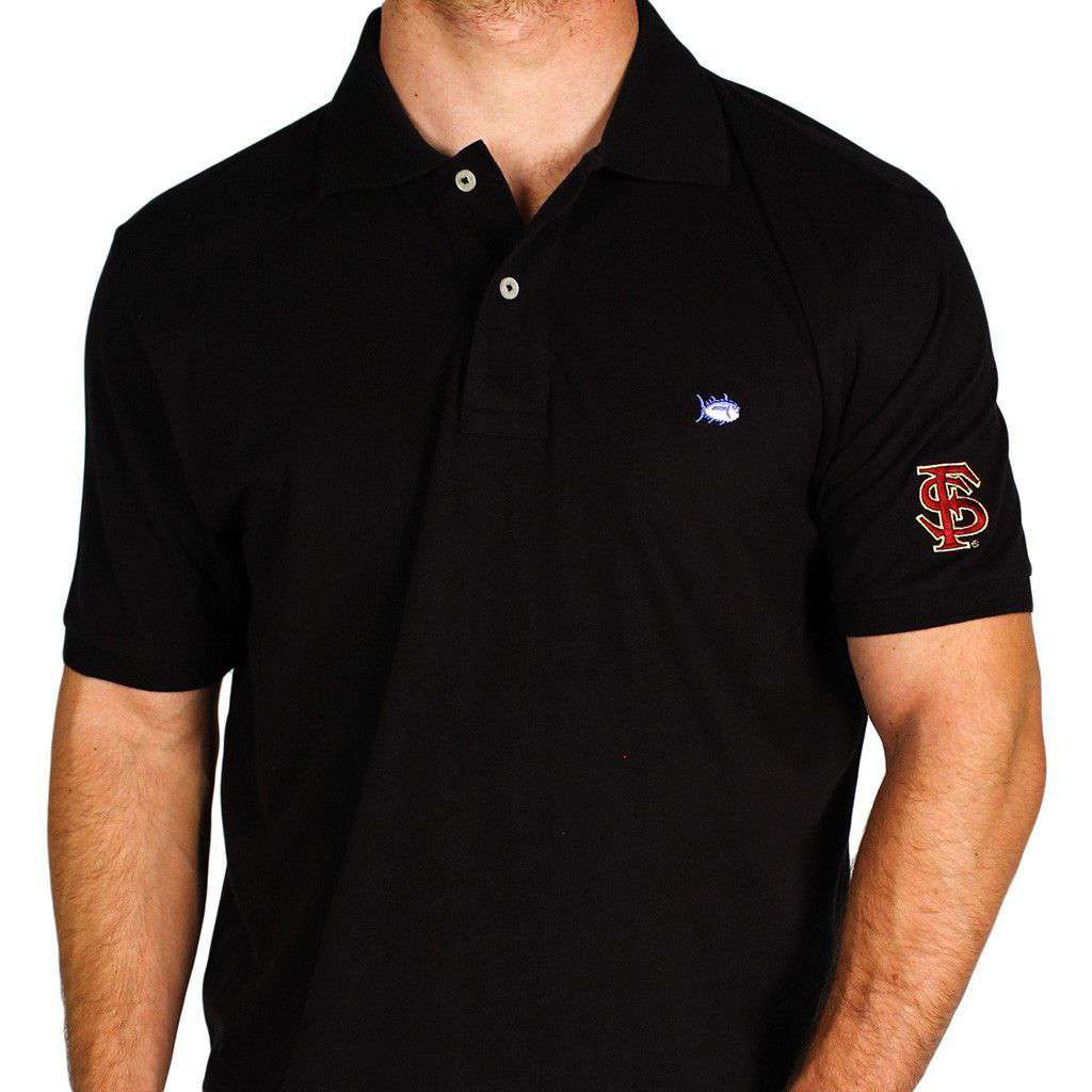 Florida State University Collegiate Skipjack Polo in Black by Southern Tide - Country Club Prep