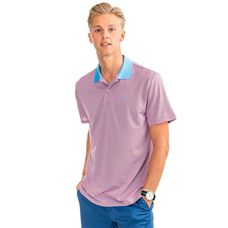 Fort Charlotte Stripe Performance Polo in Sunset Coral by Southern Tide - Country Club Prep