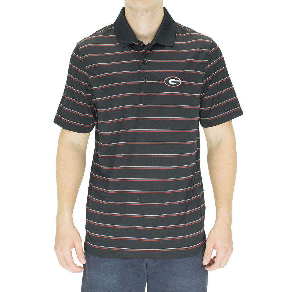 Georgia Venture Stripe Polo in Black and Red by Cutter & Buck - Country Club Prep