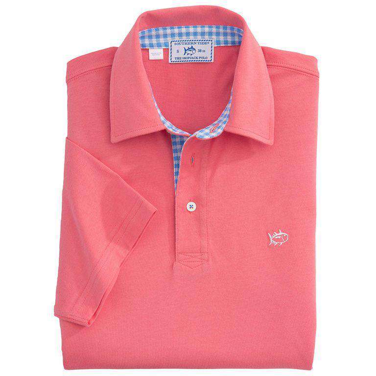 Gingham Placket Skipjack Polo in Coral Beach by Southern Tide - Country Club Prep