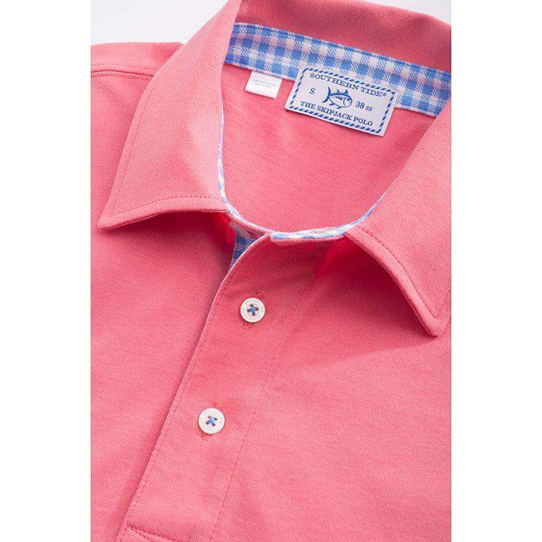 Gingham Placket Skipjack Polo in Coral Beach by Southern Tide - Country Club Prep