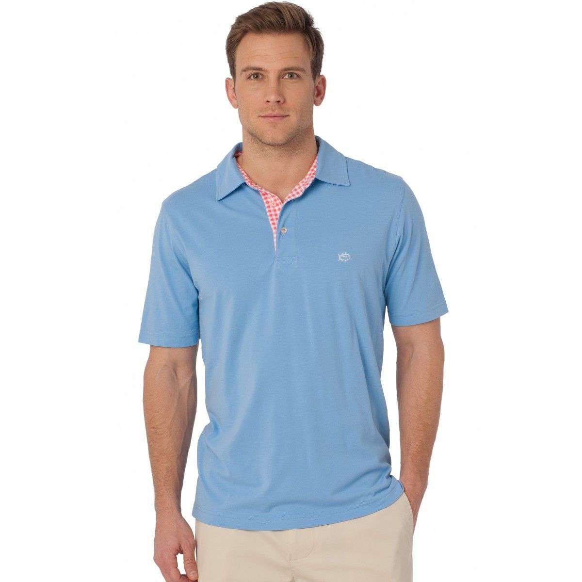 Gingham Placket Skipjack Polo in Ocean Channel Blue by Southern Tide - Country Club Prep