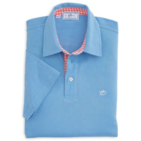 Gingham Placket Skipjack Polo in Ocean Channel Blue by Southern Tide - Country Club Prep