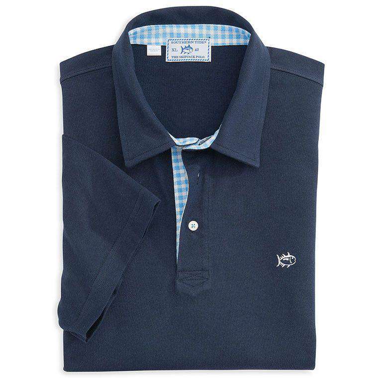 Gingham Placket Skipjack Polo in True Navy by Southern Tide - Country Club Prep