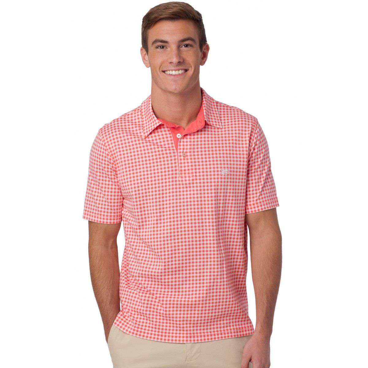 Gingham Skipjack Polo in Coral Beach by Southern Tide - Country Club Prep