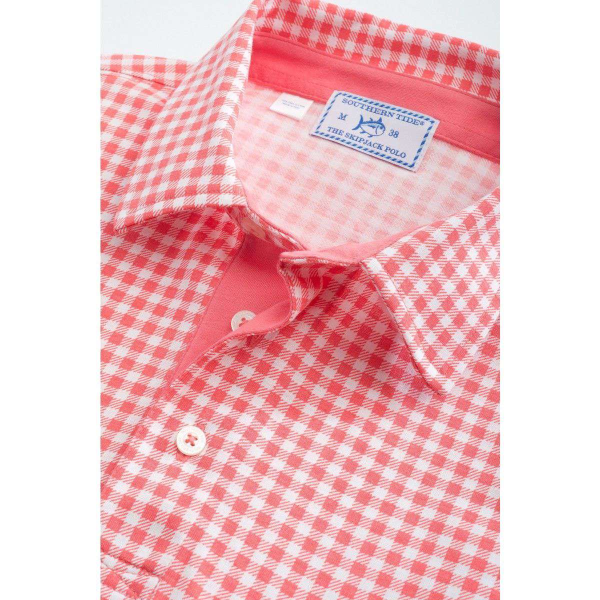 Gingham Skipjack Polo in Coral Beach by Southern Tide - Country Club Prep