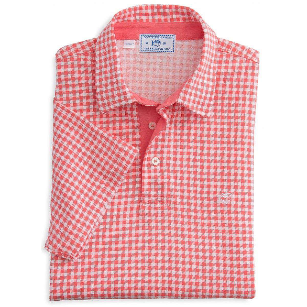 Gingham Skipjack Polo in Coral Beach by Southern Tide - Country Club Prep