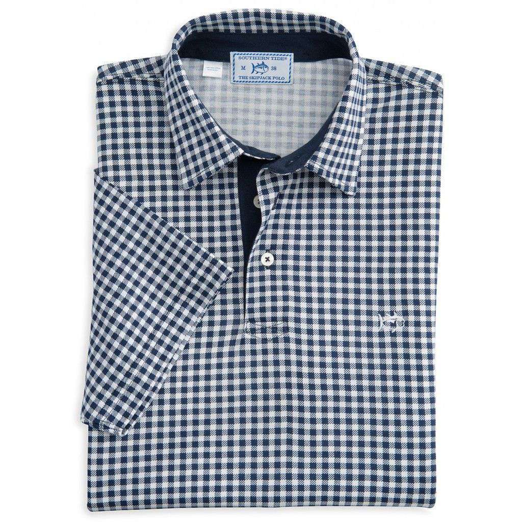 Southern Tide Gingham Skipjack Polo in True Navy – Country Club Prep