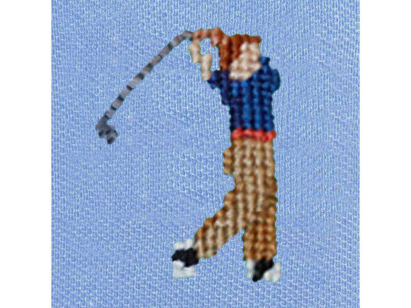 Golfer Needlepoint Polo Shirt in Light Blue by Smathers & Branson - Country Club Prep