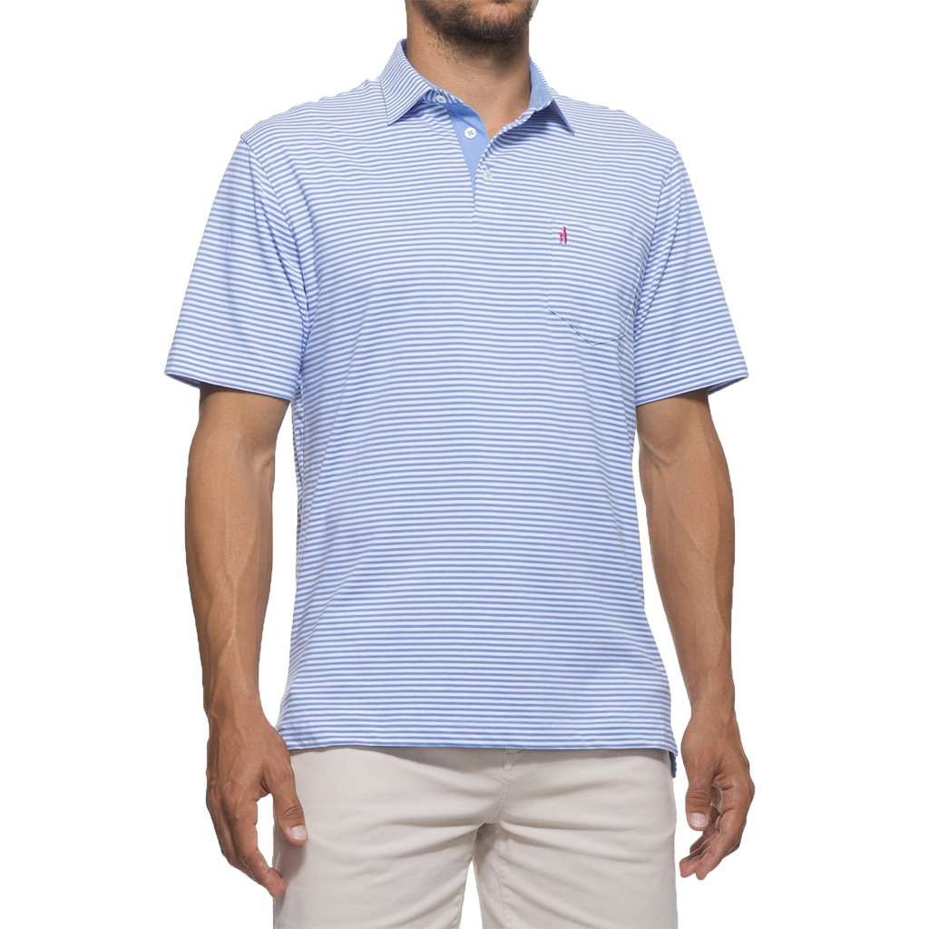 Harper Striped 3-Button Polo in Laguna Blue by Johnnie-O - Country Club Prep