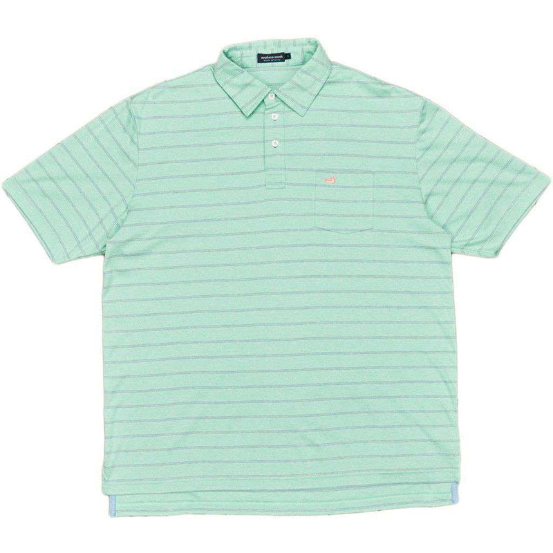 Harrington Stripes Performance Polo in Antigua Blue and Slate by Southern Marsh - Country Club Prep