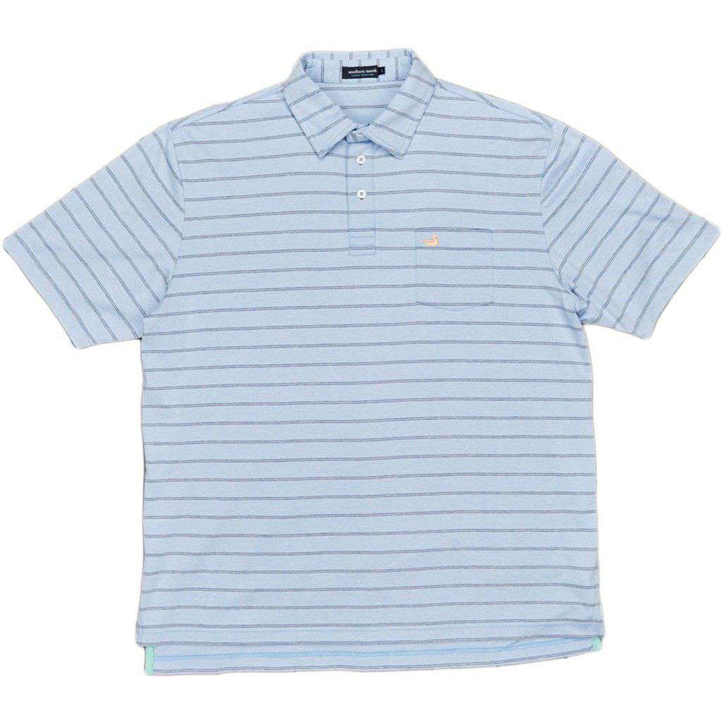 Harrington Stripes Performance Polo in Blue and Navy by Southern Marsh - Country Club Prep