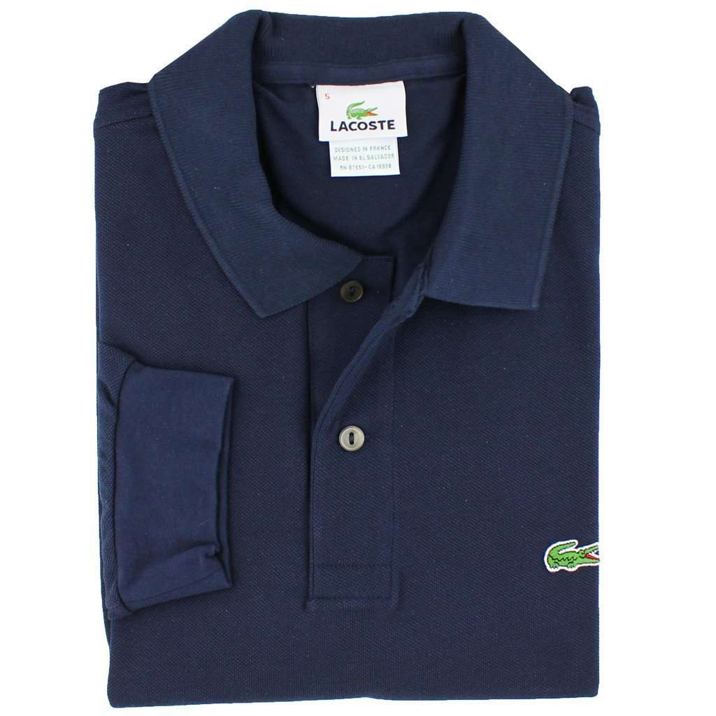 Long Sleeve Classic Pique Polo in Navy Blue by Lacoste - Country Club Prep