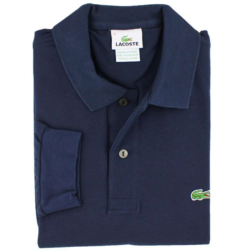 Lacoste Long Sleeve Classic Pique Polo in Navy Blue – Country Club Prep