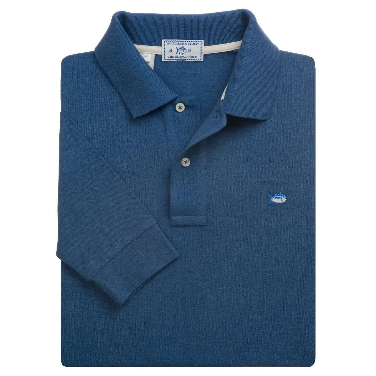 Long Sleeve Heathered Skipjack Polo in Blue Rapids by Southern Tide - Country Club Prep