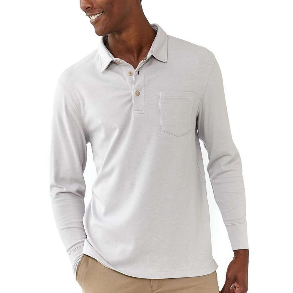 Long Sleeve Puremeso Polo in Ash by The Normal Brand - Country Club Prep