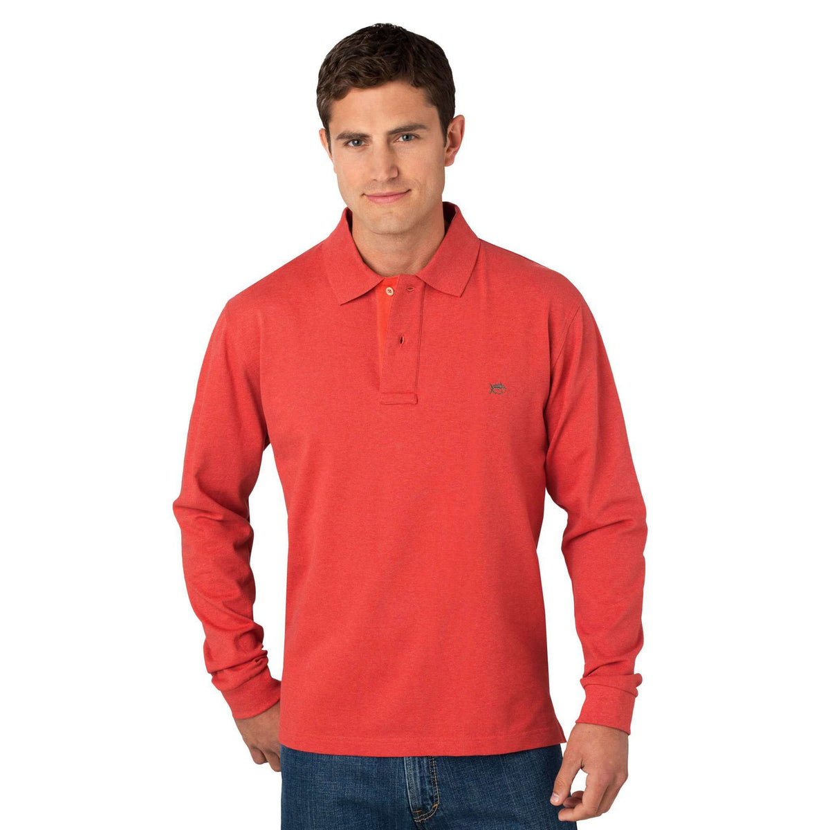 Long Sleeve Woodland Heathered Polo in Tabasco by Southern Tide - Country Club Prep