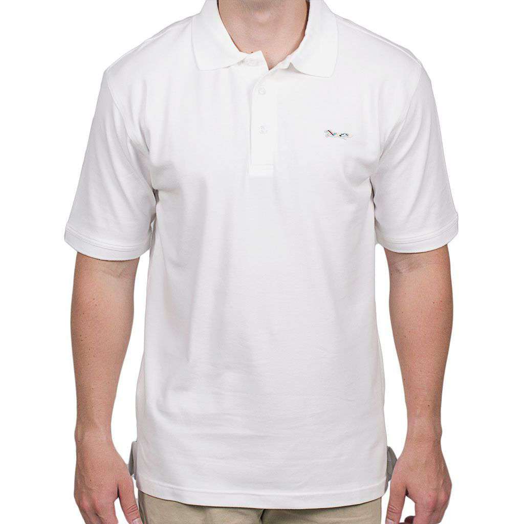 Longshanks Embroidered Patch Polo in White by Country Club Prep - Country Club Prep