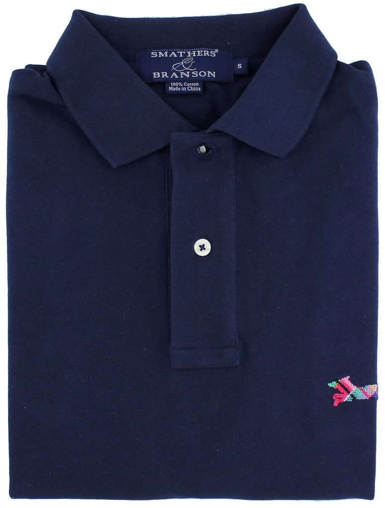Longshanks Needlepoint Polo Shirt in Navy by Smathers & Branson - Country Club Prep