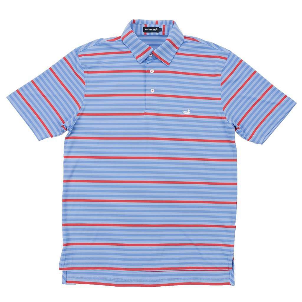 Newberry Performance Polo in French Blue and Red by Southern Marsh - Country Club Prep