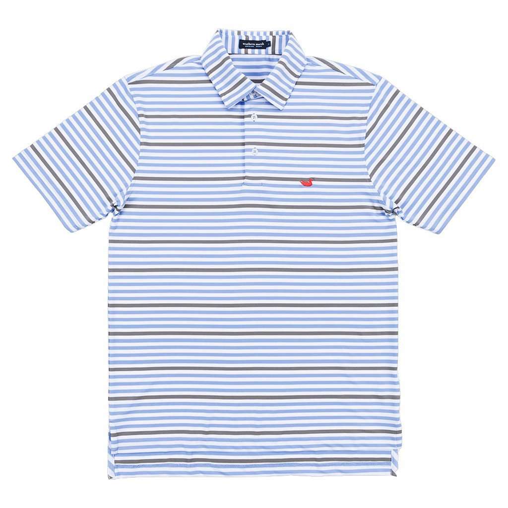 Newberry Performance Polo in Light Blue and Gray by Southern Marsh - Country Club Prep