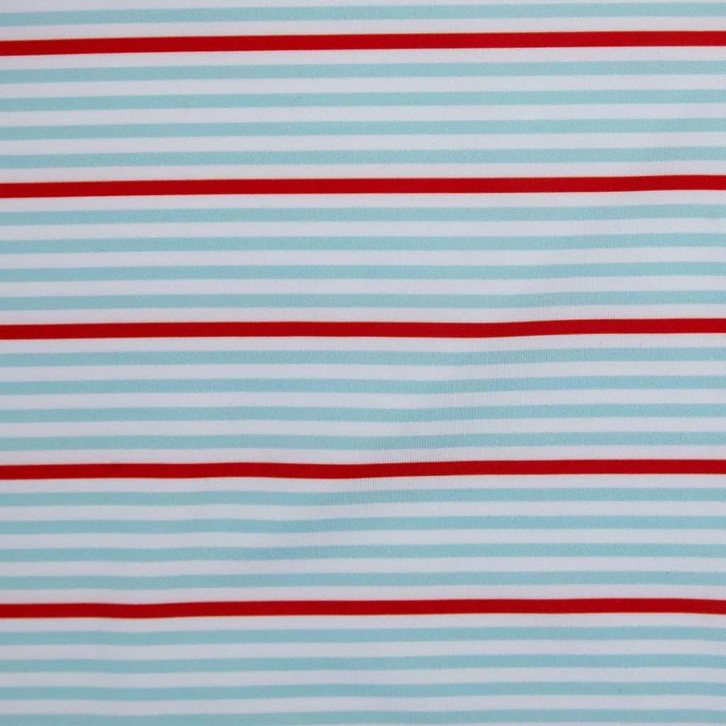 Performance Polo in Pool/Tomato Stripe by Southern Proper - Country Club Prep