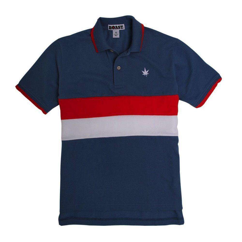 Pieced Polo in Stellar Blue with Red and White Stripes by Boast - Country Club Prep