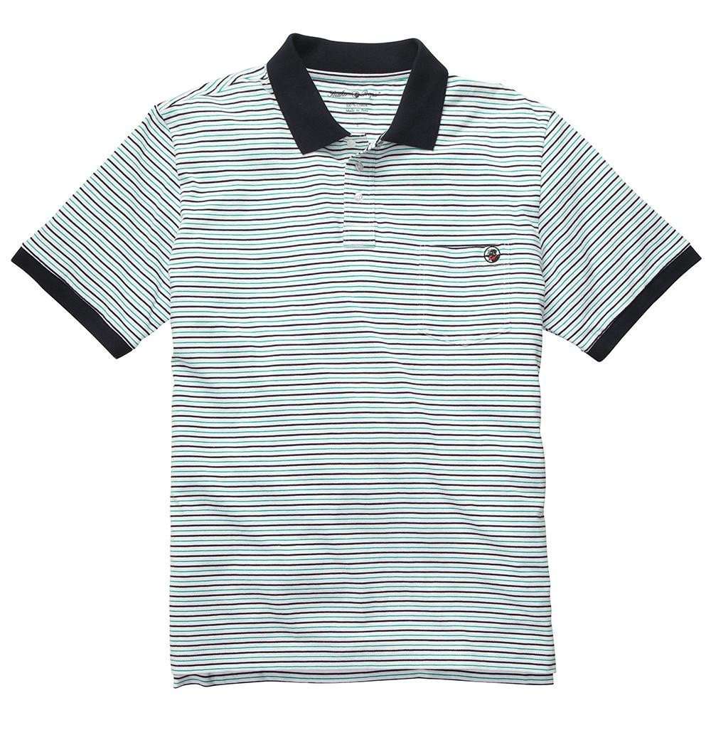 Pocket Polo in Green & Navy Stripe by Southern Proper - Country Club Prep