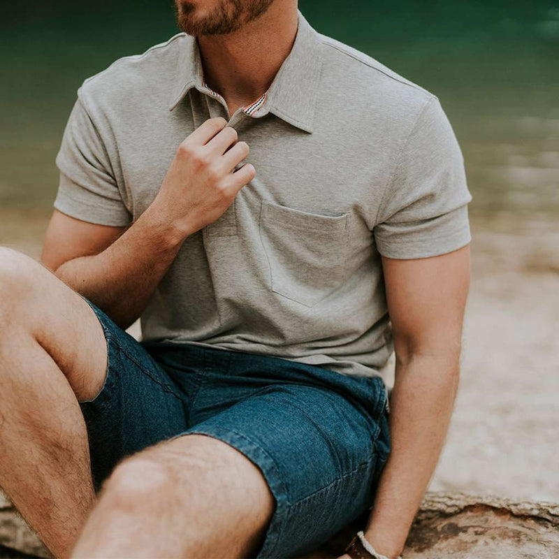 Puremeso Heathered Pocket Polo in Light Grey by The Normal Brand - Country Club Prep
