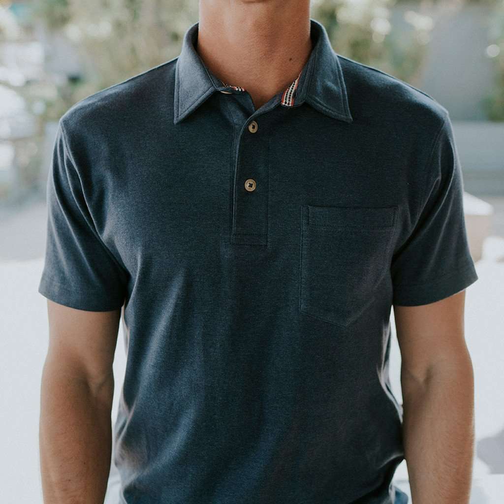 Puremeso Heathered Pocket Polo in Navy by The Normal Brand - Country Club Prep