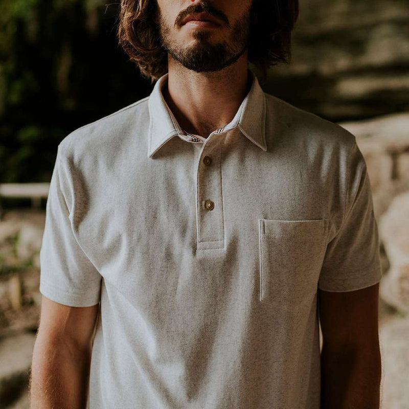 Puremeso Heathered Pocket Polo in Stone by The Normal Brand - Country Club Prep