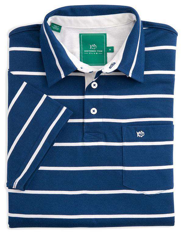 River Oaks Striped Club Polo in Yacht Blue by Southern Tide - Country Club Prep