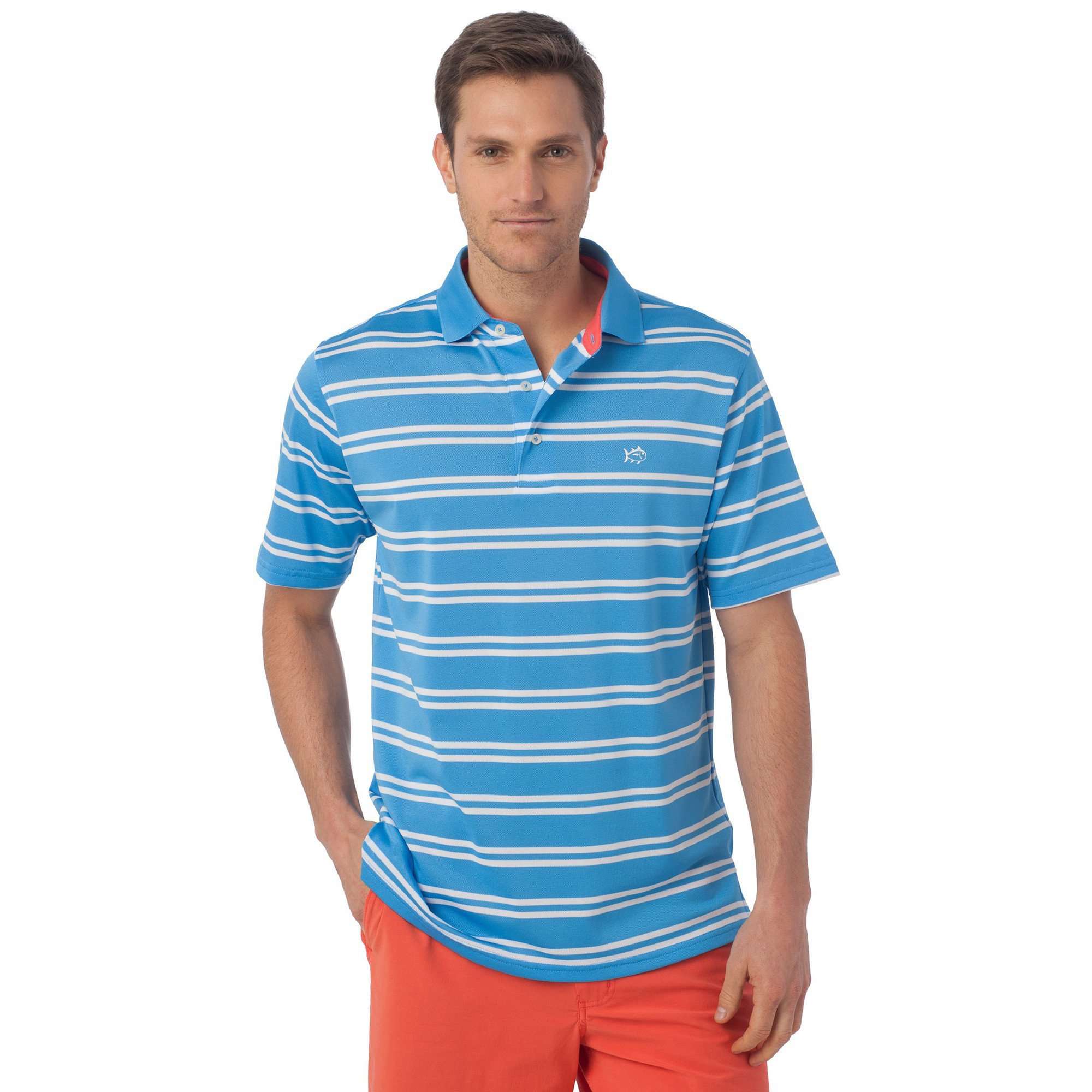 Southern Tide Roster Performance Stripe Polo in Boat Blue