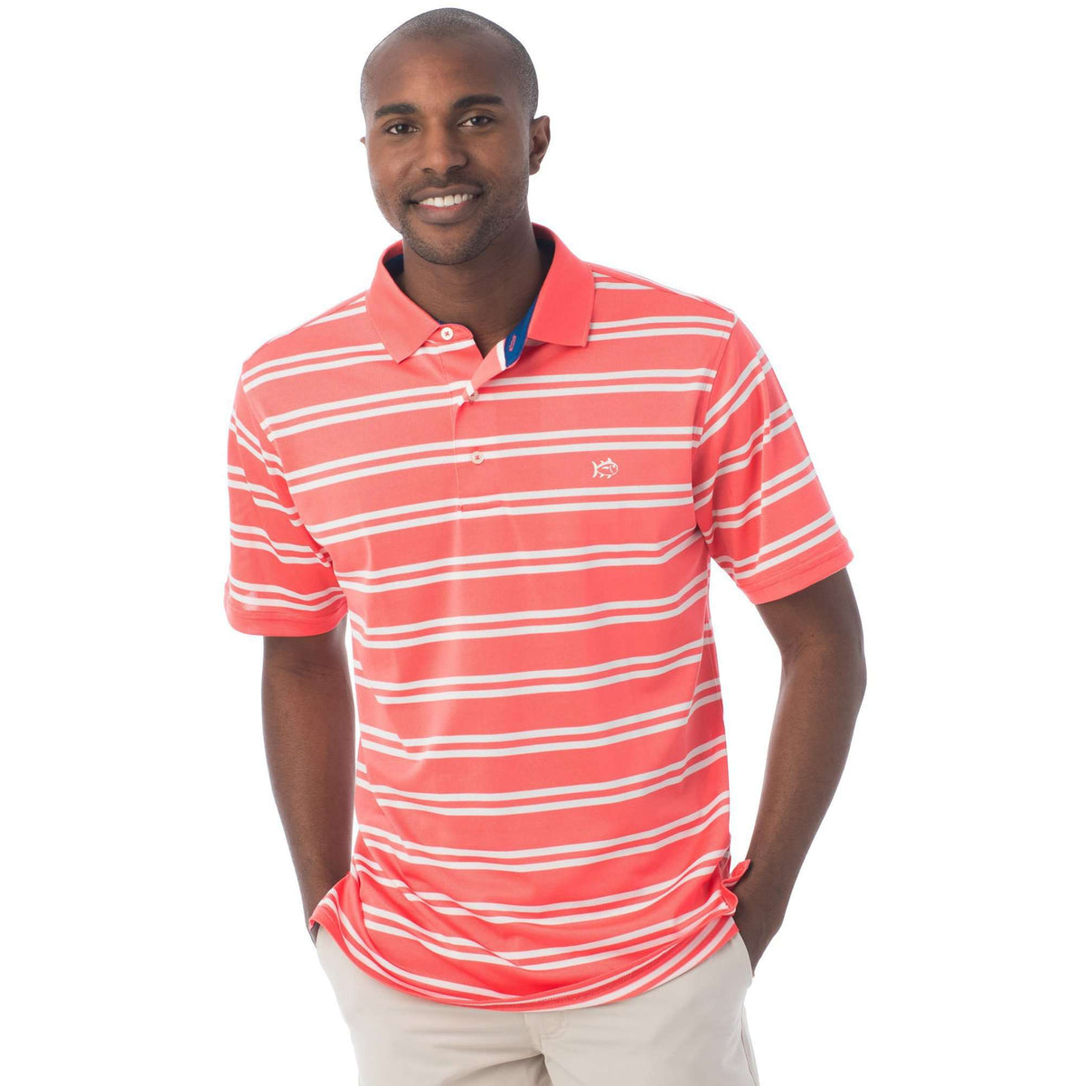 Roster Performance Stripe Polo in Sunset by Southern Tide - Country Club Prep