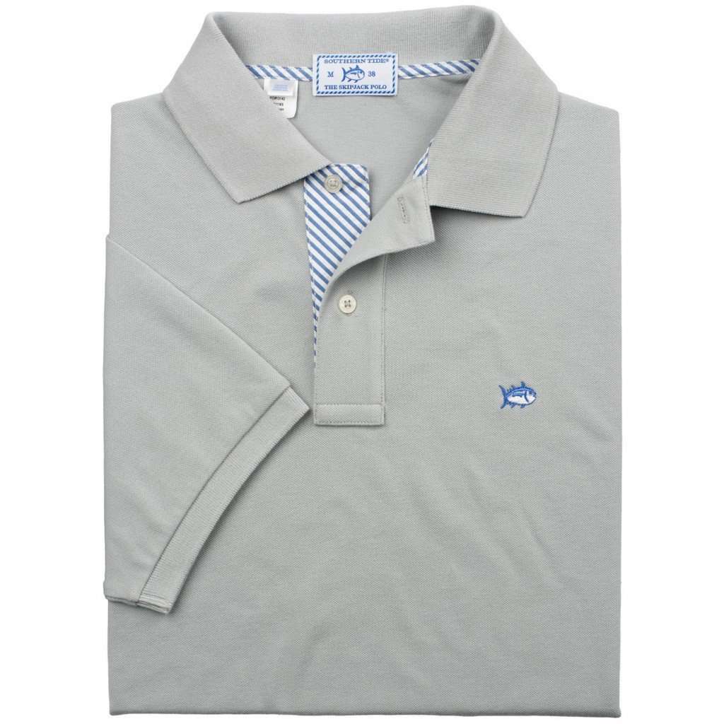 Seersucker Placket Skipjack Polo in Harpoon Grey by Southern Tide - Country Club Prep