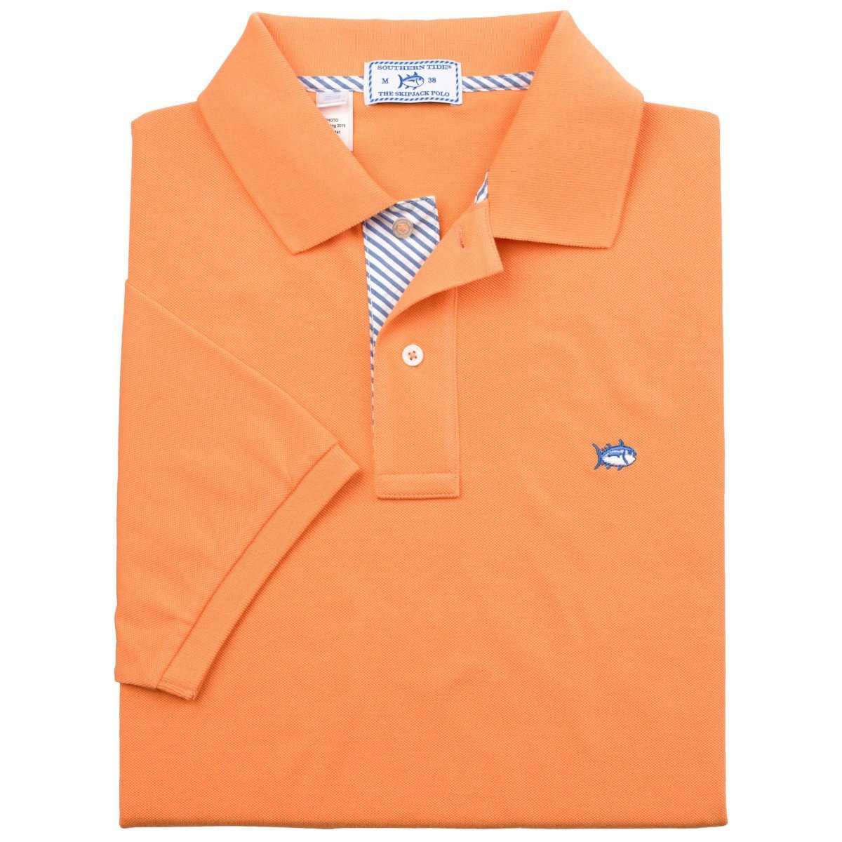 Seersucker Placket Skipjack Polo in Horizon Orange by Southern Tide - Country Club Prep