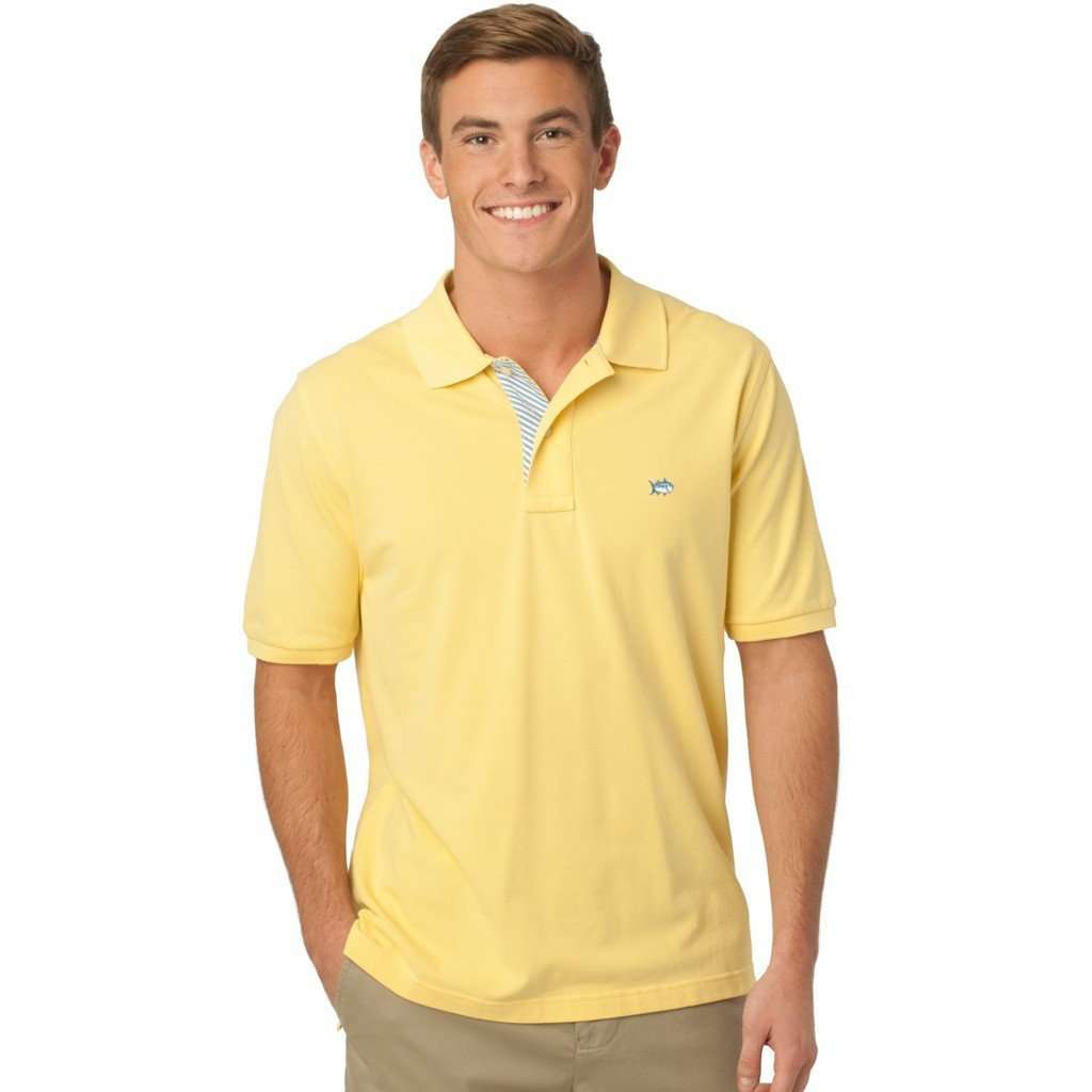 Seersucker Placket Skipjack Polo in Sunshine Yellow by Southern Tide - Country Club Prep