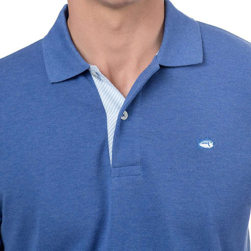 Signature Stripe Placket Skipjack Polo in Cobalt Blue by Southern Tide - Country Club Prep