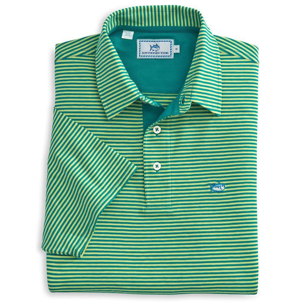 Striped Channel Marker Polo in Atlas Green by Southern Tide - Country Club Prep