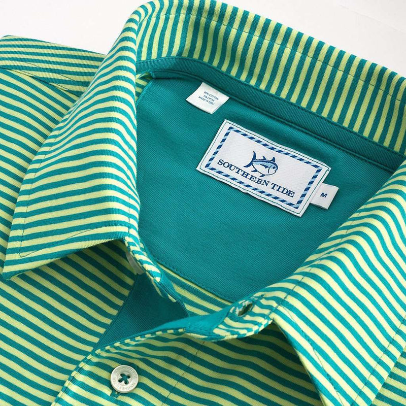 Striped Channel Marker Polo in Atlas Green by Southern Tide - Country Club Prep