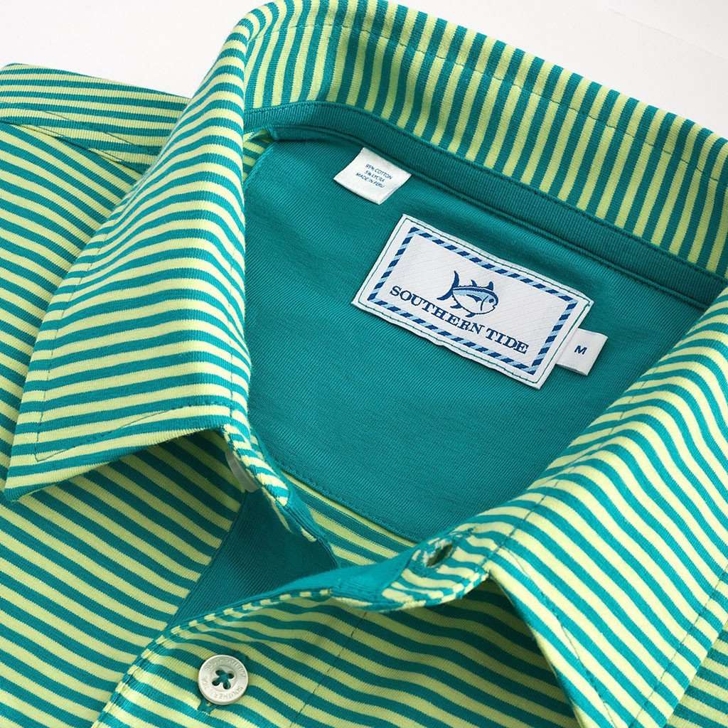 Striped Channel Marker Polo in Atlas Green by Southern Tide - Country Club Prep
