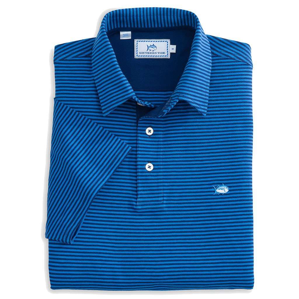 Striped Channel Marker Polo in Meridian Blue by Southern Tide - Country Club Prep
