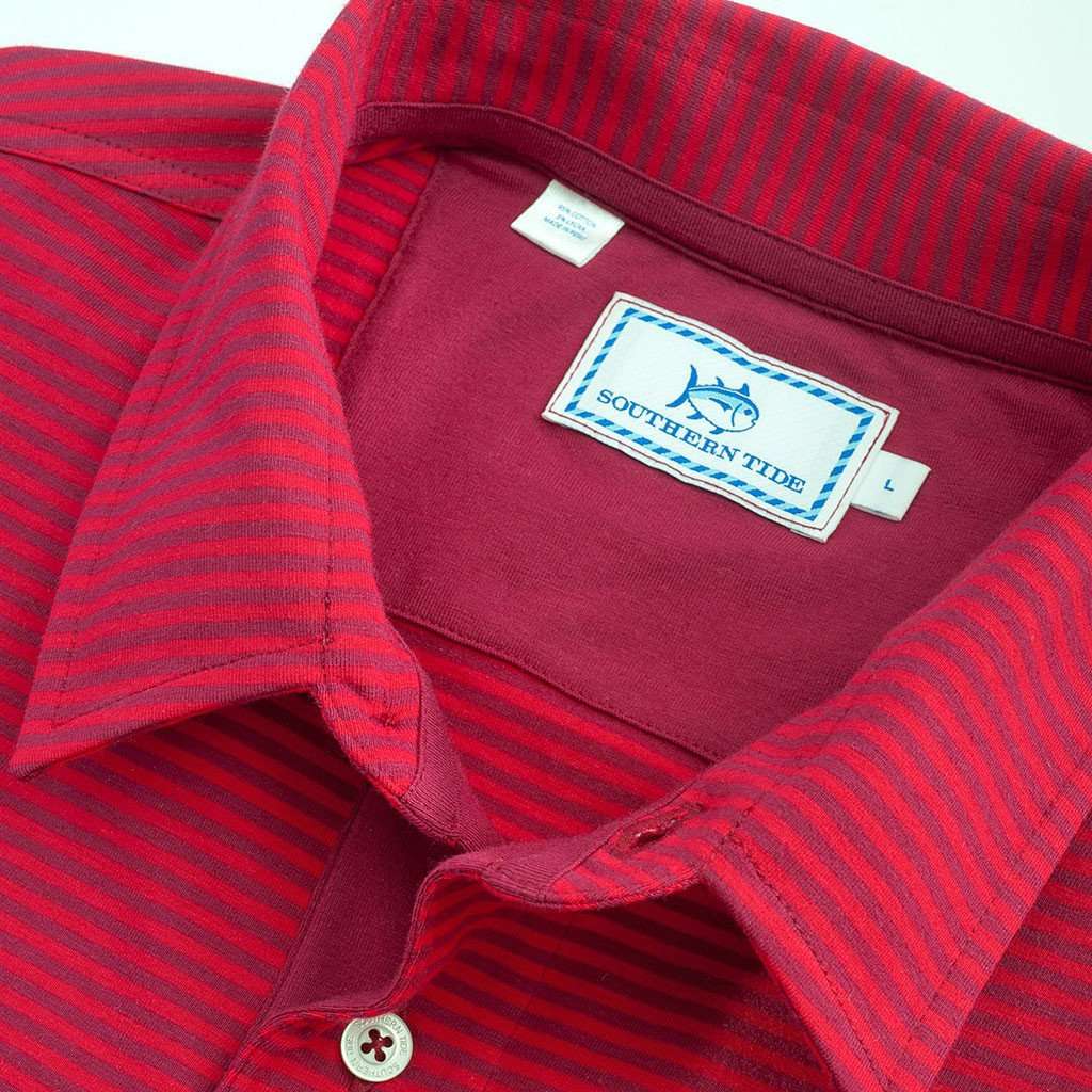 Striped Channel Marker Polo in Portside Red by Southern Tide - Country Club Prep