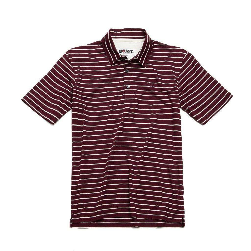 Striped Jersey Polo in Tawny Port with White Stripes by Boast - Country Club Prep