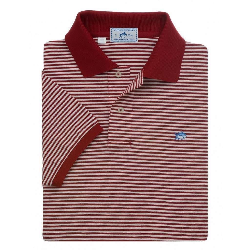 Striped Skipjack Polo in Crimson and White by Southern Tide - Country Club Prep